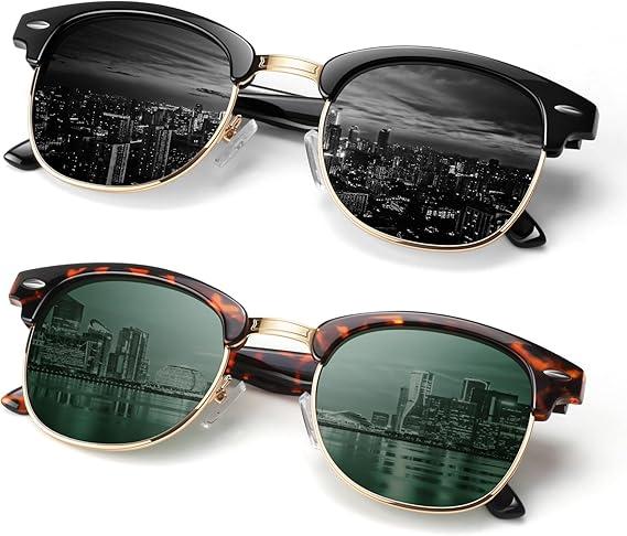 Polarized Sunglasses Men Women,Semi Rimless Retro Shades UV400 Protection photo